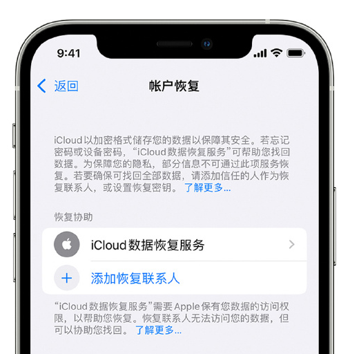 大安镇苹果手机维修分享在 iPhone 上设置帐户恢复联系人的方法 