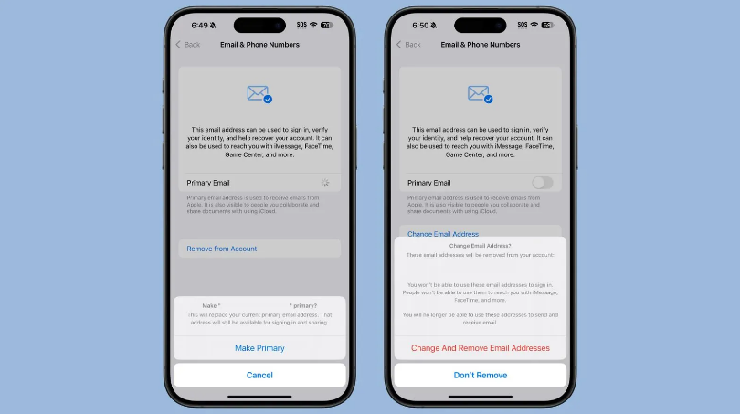 大安镇苹果手机维修分享苹果 iOS 18.1 支持设置“主要”邮箱地址并更改 iCloud 邮箱 